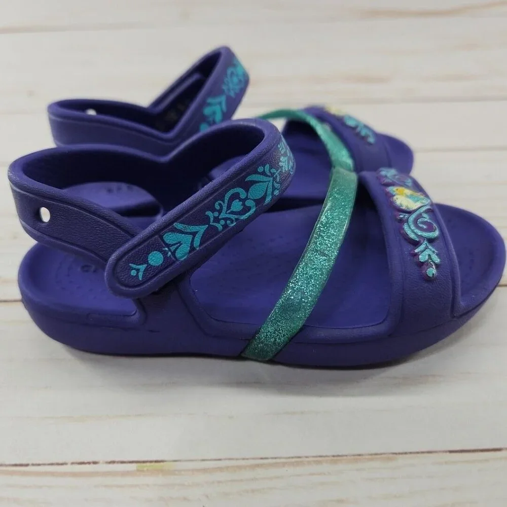 Crocs Lina Disney Frozen Anna Elsa Sandals Girls‎ Size 7C Purple Sandals Shoes